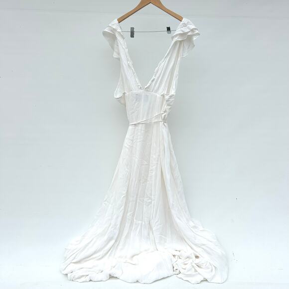 Reformation Peppermint Dress Ivory White Wedding Bridal Maxi Large V-Neck - Picture 7 of 12